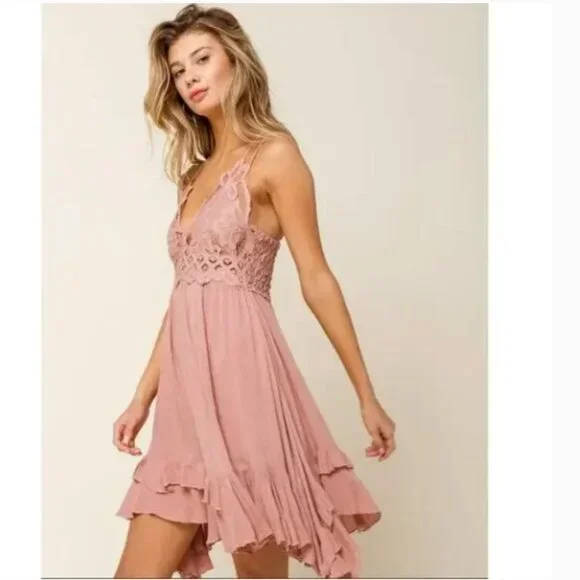 Free People Womens Adella Flowy lace Slip Dress Dusty Rose Pink Size ? Women's - Picture 2 of 14